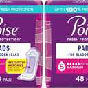 Poise Incontinence Pads, Maximum Absorbency, Regular, 48 Count (Pack of 2)