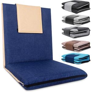 Floor Chair with Back Support Foldable Meditation Seat, Blue, Regular