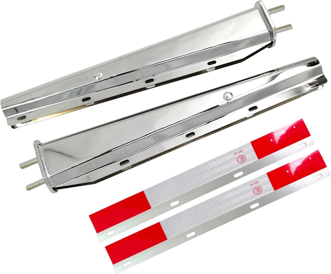 Stainless Steel Straight Spring Loaded Mud Flap Hanger Set 2.5" Bolt Spacing 30" Length with Aluminum Reflective Tapes fit for Semi Trucks, 2 pcs