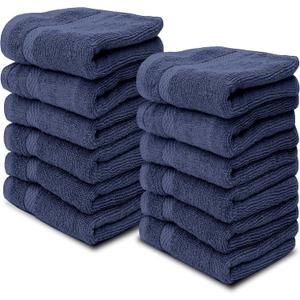 White Classic Luxury Cotton Washcloths 13x13 Inch - 650 GSM Turkish Cotton | Hotel, Spa, Bathroom Face Towel | 12 Pack, Navy Blue