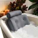 Everlasting Comfort Luxury Bath Pillows for Tub with Head and Neck Support - Non-Slip Bathtub Pillow with Suction Cups, Quick-Drying Mesh & Drying Hook - Jacuzzi & Spa Accessories for Women - Gray (Large)