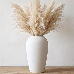 Wide Mouth Large Ceramic Vase, Vintage White Decor Vase, 11.8 Inches Tall