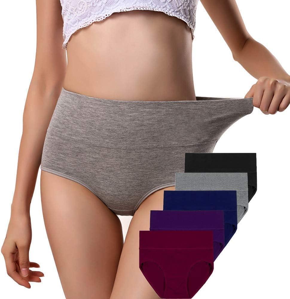 ANNYISON Womens Underwear, Soft Cotton High Waist Breathable Solid Color Briefs Panties for Women (Large, 5 Pack in 5 Drak Colors)