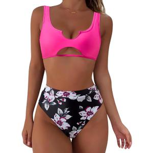 SUUKSESS Women Cutout Bikini Sets Push Up High Waisted Swimsuits 2 Piece (Pink, M)