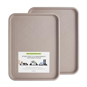 PETABBY Boot Tray 2 Packs All Seasons Multi-Purpose, Waterproof Boot Trays for Entryway Indoor & Outdoor, Non-Slip Shoe Tray, 16.7"x12.8", Tan