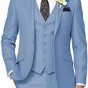 HUUTOE Men's 3 Piece Suits Slim Fit Prom Suits for Men Wedding Dress Suit Summer Blazer Jacket Vest Pants Tuxedo Set, Size Large 