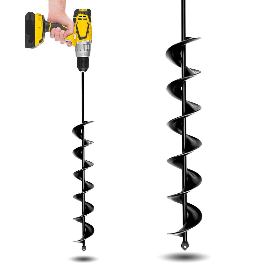 3" x 24" Garden Auger Drill Bit for Planting and Post Hole Digging - Upgraded Spiral Design, Solid Shaft - Hex Driver Drill Compatible (Black)