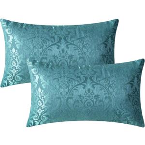 CaliTime Pack of 2 Throw Pillow Covers Cases for Couch Sofa Home Decoration Vintage Damask Floral Shining & Dull Contrast 12 X 20 Inches Teal