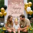 55th Birthday Door Cover 71x35 Inch Elegant Rose Gold Glitter Happy Birthday Banner for Women Sparkling Diamond Number Fifty-Fifth Milestone Celebration Party Photo Booth Prop Wall Decor