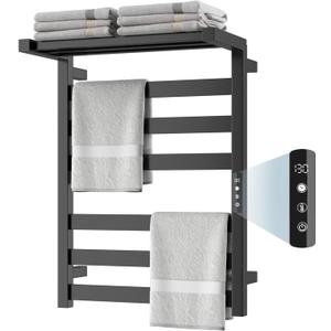 Chomolhari Tower Warmer Rack, 6 Bars Stainless Steel Wall Mounted Electric Heated Towel Rack for Bathroom, Built-in Timer, Hard-Wired & Plug in, Glossy Black (Glossy Black)