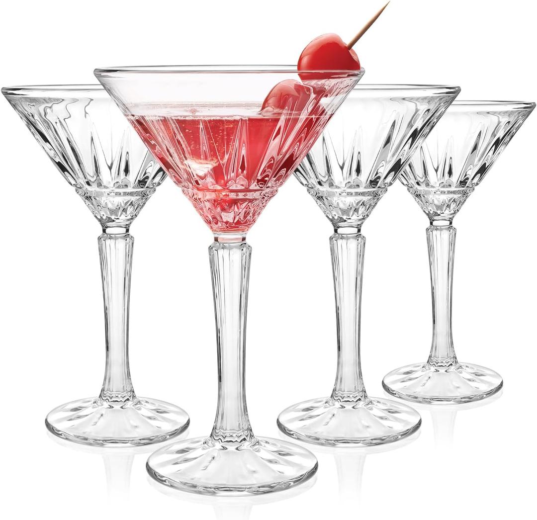 Martini Glasses Set of 4, 6oz Crystal Cocktail Glasses, Lead-free Stemmed Martini Glass for Cosmopolitan, Gimlet, Home Bar, Party