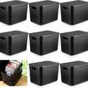8 Pieces Storage Bins, 14.2 x 10.2 x 9.5 Inch, Black