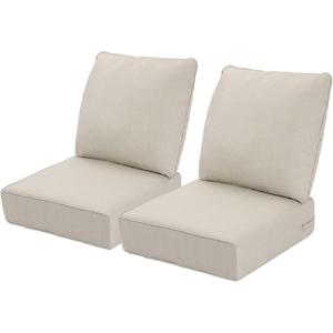 Outdoor Deep Seat Cushions Set of 2 for Patio Furniture, Waterproof & Fade Resistant Replacement Cushions with Removable Covers, 24 x 24 Inch, Beige