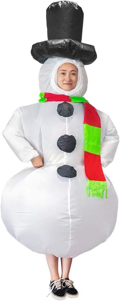 Inflatable Christmas Snowman Suit, Unisex Adult Fancy Dress Costume, Cosplay Party Funny Clothes with Scarf for Adult (with Blower)