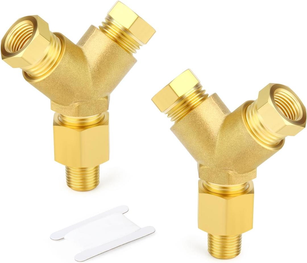 GASHER 2PCS Brass Pipe Fitting Male Branch Tee Y Adapter 1/8" NPT Female x 1/8" NPT Female x 1/8" NPT Male