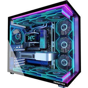 MUSETEX Y6 PC Case, Pre-Installed 7 Infinity Mirror PWM ARGB Fans, ATX Mid Tower Computer Case, Gaming PC Case with Type-C, 270 Full View Tempered Glass, Black