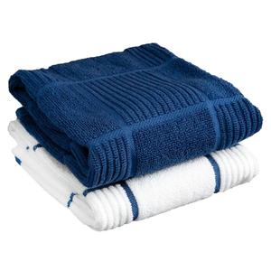 T-fal Solid & Checked Parquet Kitchen Towels: Highly Absorbent, Super Soft Long Lasting - 100% Cotton, 16"x26" Dish Towels for Cleaning & Drying Dishes, Pans, Glassware, or Countertops, (2-Pack), Blue
