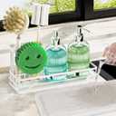 galasily Sink Caddy Organizer with Water Absorbing Stone Tray, Instant Dry Sponge Holder Smiley Face, Dish Brush Holder for Countertop, Kitchen Storage Accessories and Organization Essentials (White)