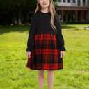Girls Fall Winter Dress Plaid Ribbed Ruffle Long Sleeve Dress with Beret Hat 2Pcs Girls Casual Party Dresses for 6-12 Years