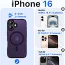 Magnetic for iPhone 16 Case, [Compatible with MagSafe][Military-Grade Drop Protection][Anti-Yellowing] Shockproof Protective Translucent Matte Cover for iPhone 16 Phone Case,Deep Purple