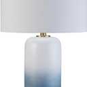 Signature Design by Ashley Lemrich Coastal 25.25" Ceramic Table Lamp, 3-Way Switch, UL Listed, Fabric Drum Shade, Use 100 Watt Lightbulb (Not Included), White and Blue (Teal) Ombre Effect