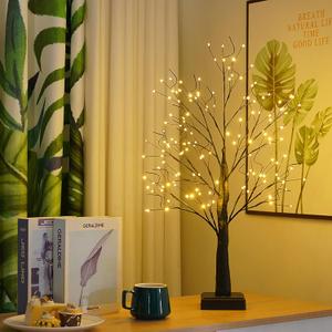 144 LED Artificial Tree Lamp with Timer, DIY Birch Tree with LED Lights, Lighted up Tree Lamp USB/Battery Powered, Fairy Light Spirit Tree for Table Home Wedding Bedroom Christmas (Black) (2ft)