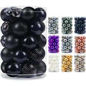 AMS 2.36''/60mm 34ct Christmas Ball Large Ornaments Party Decorations Shatterproof Festival Pendant Hangings for Xmas Tree Decor (60mm, Black)