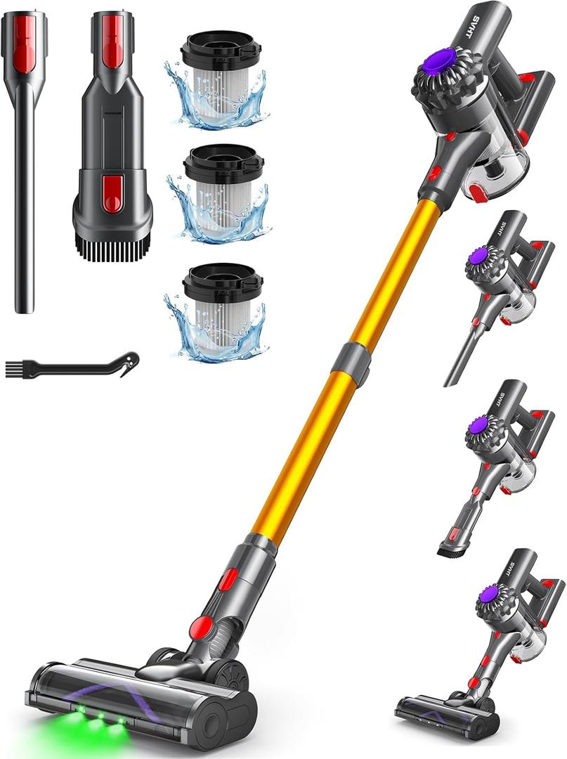 Cordless Vacuum Cleaner, 450W 40KPA Vacuum Cleaners for Home, 45Mins Lightweight Stick Vacuum with Advanced Green Light Tech, Rechargeable Battery Vacuum for Carpet,Pet Hair,Hardwood Floor
