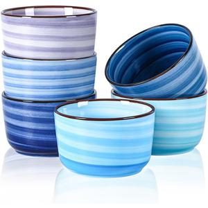 Selamica Ramekins 6 OZ Oven Safe, Creme Brulee Ramekins Porcelain Pudding Custard Cups, Small Souffle Dishes, Mini Bowls for Baking Dips Snacks, Set of 6, Gradient Blue