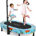 ANCHEER 56" Double Mini Trampoline for Kids, Mini Rebounder with 5-Level Adjustable Handle, Parent-Child Trampoline for Kids, Max Load 220lbs, Fun for Indoor/Outdoor (LE-Blue Car)