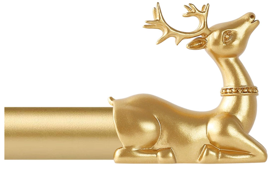 TANGWIN Gold Decorative Curtain Rods for Windows:18-45 Inch Adjustable Farmhouse Curtain Rod for Bedroom Living Room,Heavy Duty Rustic Drapery Rods with Vintage Deer Finials Easy Install,Brass Gold