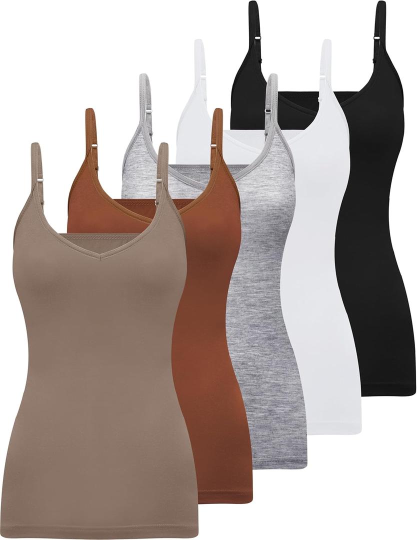 BQTQ 5 Pcs V Neck Camisole Tops for Women Spaghetti Strap Tank Top Womens Camisole Undershirt Slim Fitted Camisoles (XL)