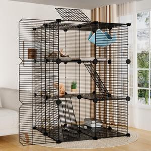 STILLCOVE Large Cat Cage Indoor: Enclosed Cat Enclosure DIY Pet Playpen Detachable Metal Wire Kennel Sturdy Crate with Hammock for Cats Kitten