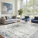 Soalmost 10x14 Area Rugs for Living Room, Non Slip Machine Washable Vintage Rugs, Low Pile Lightweight Large Rug for Bedroom, Dining Room, Home Office Blue Ivory