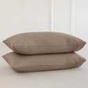 MooMee Bedding Pillowcases Pack of 2 100% Washed Cotton Linen Like Textured Breathable Durable Soft Comfy (Solid Brown, King)