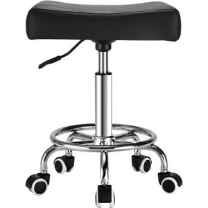 Black Square Salon Rolling Stool - 300lbs Weight CapacityAdjustable Swivel Stool With WheelPu Leahter Comfortable Cutting Stools For Salon Tattoo Stylist Massage Perfect for Work SPA (Premium black)