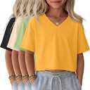YooAurvox 4 Pack Girls V Neck Crop Tops, 4-Color, 7-8 Years