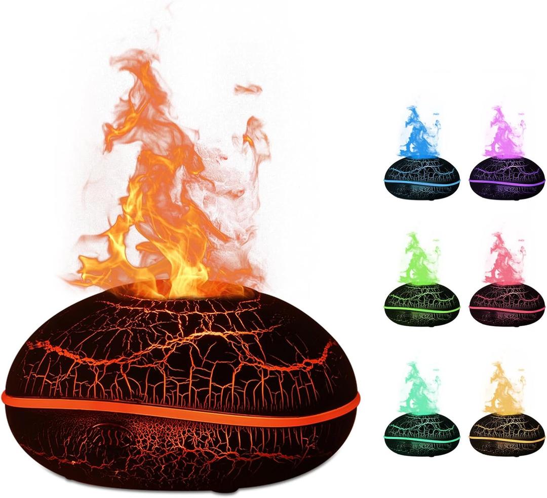 Colorful Volcano Diffuser Humidifier: 200ml Fragrance Scent Essential Oils Diffusers Ultrasonic Flame Fire Humidifier with Auto-Off Protection Cool Mist Diffuser,for Yoga(Full Crack Flame)