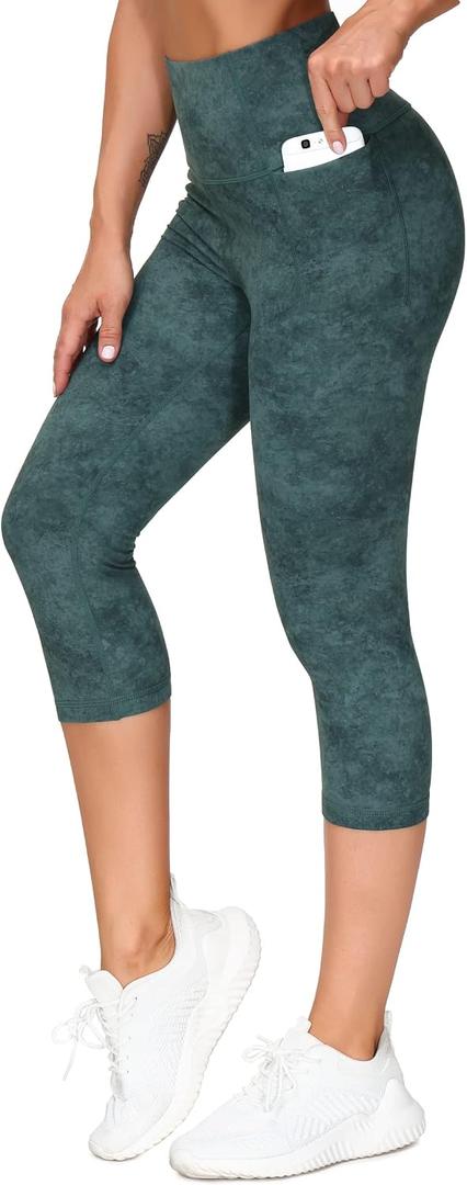 THE GYM PEOPLE Women's High Waist Tummy Control Capris Leggings, Large