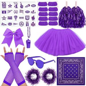 Ramede 21 Pcs Purple Spirit Wear Girls Team Spirit Day Accessories Field Camp Day Color War Accessories Pep Rally Supplies Camp Game Color Team Items Bulk Tutu Noisemaker Stickers for Sport