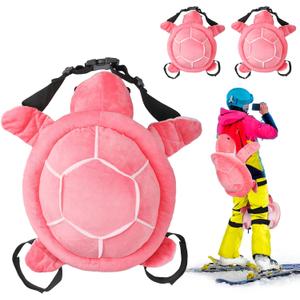 Junkin 3 Pcs Turtle Butt Pads for Snowboarding Ski Protective Gear Set Cute Turtle 3D Hip Protectors for Skating Tortoise Cushion Padded Turtle Knee Pad for Kid Adult Skiing Roller Protection (Pink)