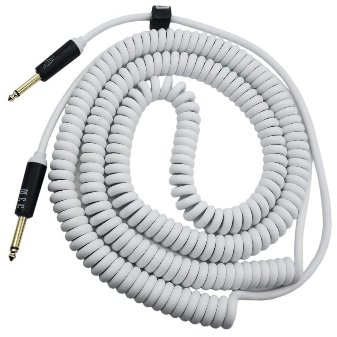 Aestivate 32ft/10m Coiled Guitar Cable Electric Instrument Cable Curly Instrument Cable Coil Guitar Cable Stretchable Straight to Straight Dual Straight Plugs(White)