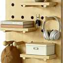 HJZALMI Pegboard Wall Organizer, Wood Pegboard Combination Kit with Shelves & Hooks, Modular Peg Board Panels Storage System for Office Organization Kitchen Bedroom, 15.7"x23.6"x0.6", Beige