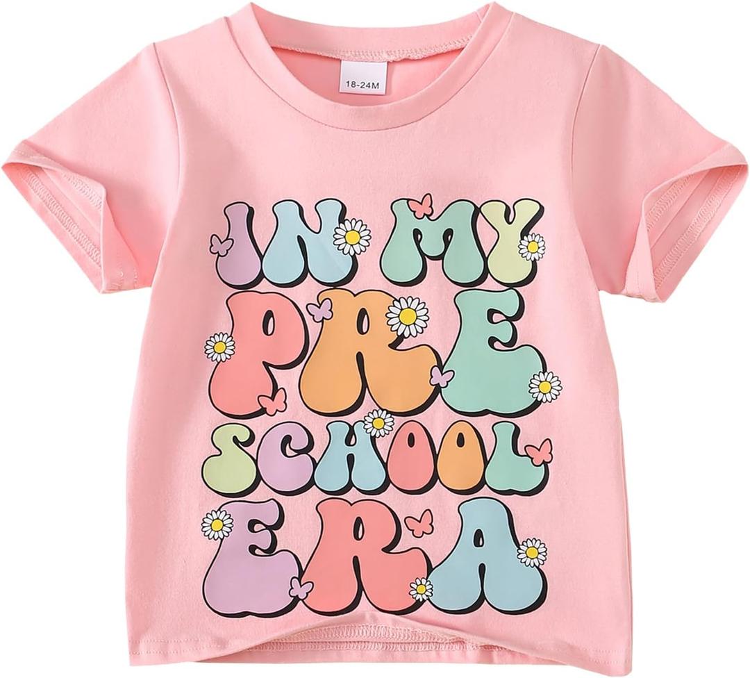 Toddler Girl Summer Clothes First Day of School Outfits in My Pre School Era Shirt (2-3T, Pink)