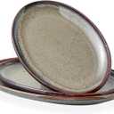 Ceramic Large Serving Platters- Set of 3 Oval Platters for Entertaining. Modern Kitchen Dishes for Dinner, Fruit, Salad, Turkey, etc. Oven, Dishwasher Safe, 15.75" / 13.75" /12",Caramel Brown