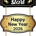 YUNKKIN Happy New Year Sign 2026 Black Gold New Years Wreath Door Sign Wooden Front Door Decorations Hanging Decor for Porch Wall Indoor Home Decor