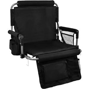 Portable Stadium Seats with Back Support and Armrest, Folding Bleacher Chairs with Back and Thicked Cushion, Wide Padded Sports Chair with Cup Holder, Football, Tennis (1, Black, Standard)