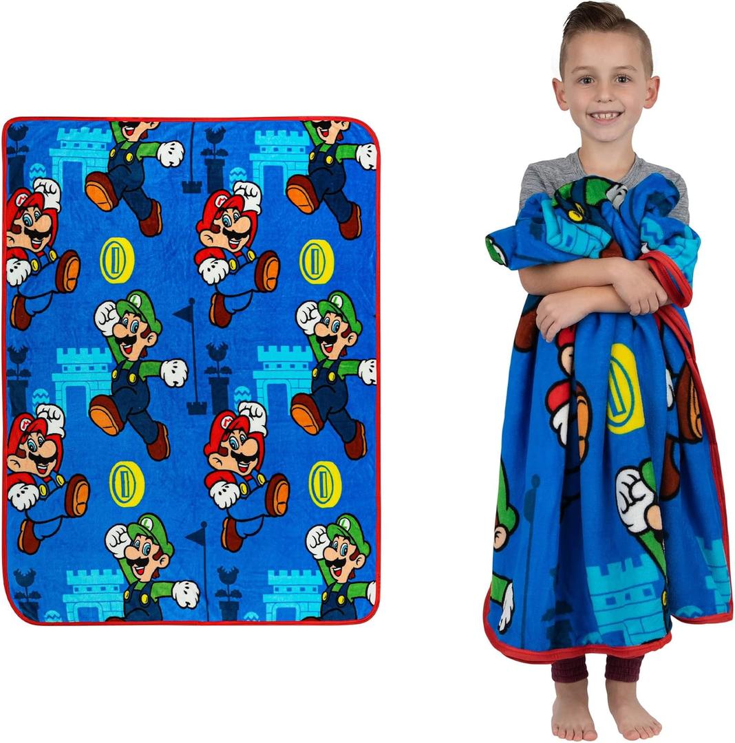 Franco Kids Bedding Super Soft Plush Throw Blanket, 46 in x 60 in, Mario