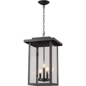 Outdoor Pendant Light Exterior Hanging Lantern, Large Outdoor Hanging Porch Light, Matte Black Finish with Clear Glass, 3 Light Outdoor Chandelier