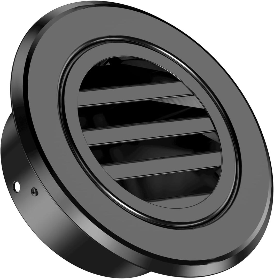 6 Inch Round Vent Cover, HG Power Aluminium Alloy Louver Gable Vent, Black Soffit Vent with Built-in Screen Mesh for Bathroom Kitchen Office Ventilation 5.66”